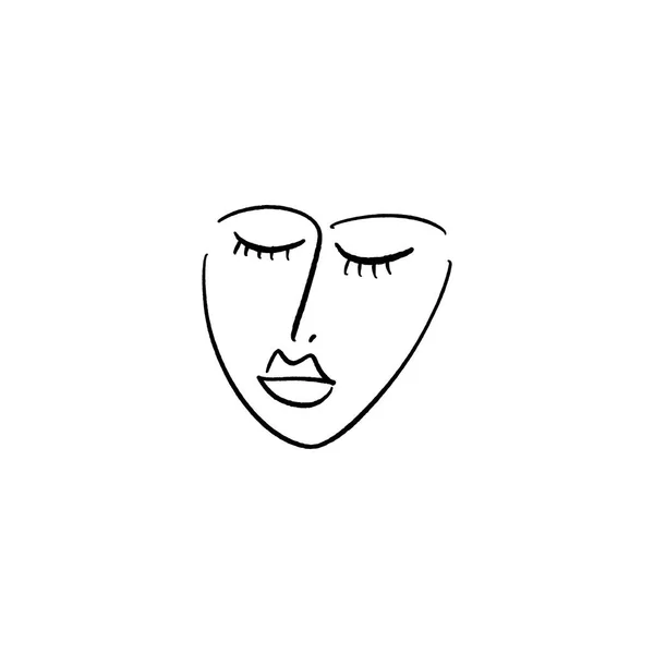 Moderne abstrakte Gesicht Porträt lineare Tinte Pinselstrich Kunst aktuelle zeitgenössische Malerei Mode Vektor Illustration Cliparts — Stockvektor