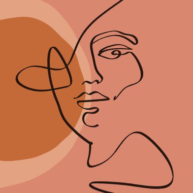 Terracotta Line Art Print Abstract Face Modern Dijital Boyama Moda İskandinav Stili Renk Soyutlama Poster Çağdaş Baskı Yanık Turuncu Vektör İllüstrasyon
