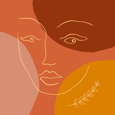 Terracotta Line Art Print Abstract Face Modern Dijital Boyama Moda İskandinav Stili Renk Soyutlama Poster Çağdaş Baskı Yanık Turuncu Vektör İllüstrasyon