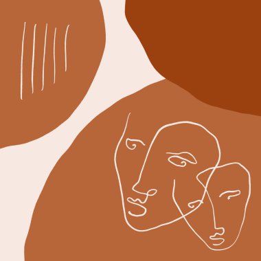 Terracotta Line Art Print Abstract Face Modern Dijital Boyama Moda İskandinav Stili Renk Soyutlama Poster Çağdaş Baskı Yanık Turuncu Vektör İllüstrasyon