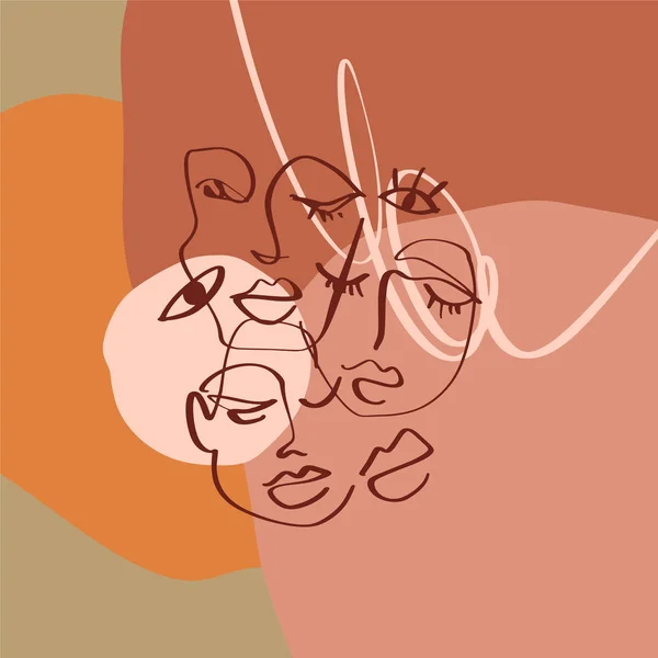 Terrakotta linje konsttryck abstrakt ansikte modern digital målning mode skandinavisk stil färg abstraktion affisch samtida Print brända orange vektor illustration — Stock vektor