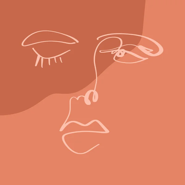 Affiche d'abstraction de couleur de style scandinave de mode de peinture numérique moderne de visage abstrait d'art de ligne de terre cuite d'impression contemporaine d'illustration de vecteur d'orange brûlé — Image vectorielle