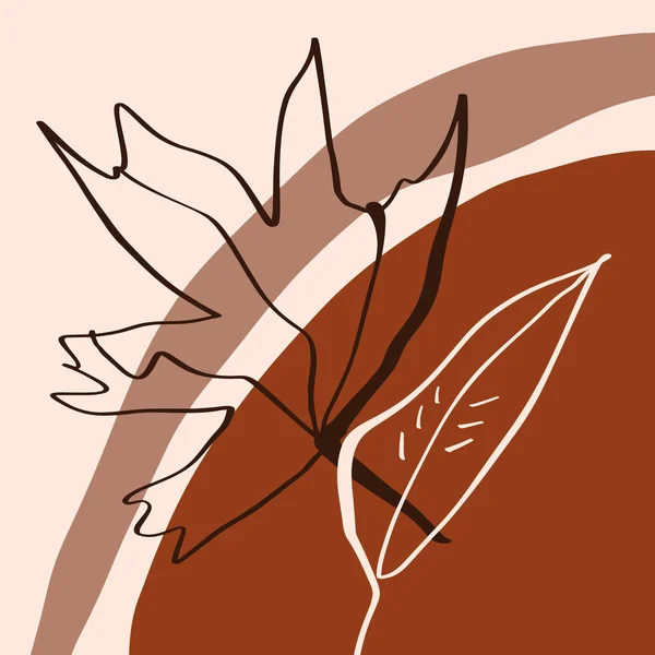 Feuilles de plantes d'automne d'art en terre cuite Imprimé Peinture numérique moderne abstraite Mode Style scandinave Couleur Affiche d'abstraction Imprimé contemporain Orange brûlé Illustration vectorielle — Image vectorielle