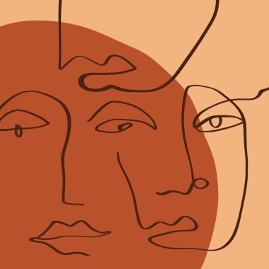 Terracotta Line Art Print Abstract Face Modern Dijital Boyama Moda İskandinav Stili Renk Soyutlama Poster Çağdaş Baskı Yanık Turuncu Vektör İllüstrasyon