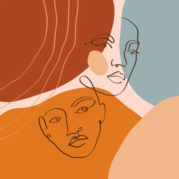 Terracotta Line Art Print Abstract Face Modern Dijital Boyama Moda İskandinav Stili Renk Soyutlama Poster Çağdaş Baskı Yanık Turuncu Vektör İllüstrasyon