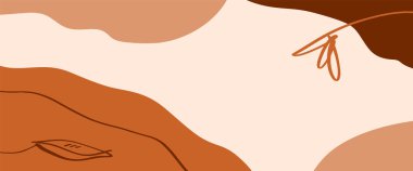 Terracotta Uzun Banner Şablon Çiçek Hattı Sanat Baskı Soyut Modern Dijital Boyama. Moda İskandinav Stil Renk Sıvı Şekiller Soyutlama Poster Çağdaş Baskı Yanık Turuncu Vektör