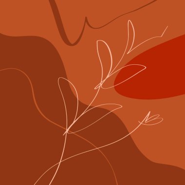 Terracotta Floral Line Art Print Abstract Modern Dijital Resim Moda İskandinav Stili Renk Sıvı Şekiller Soyutlama Poster Çağdaş Baskı Yanık Turuncu Vektör İllüstrasyon