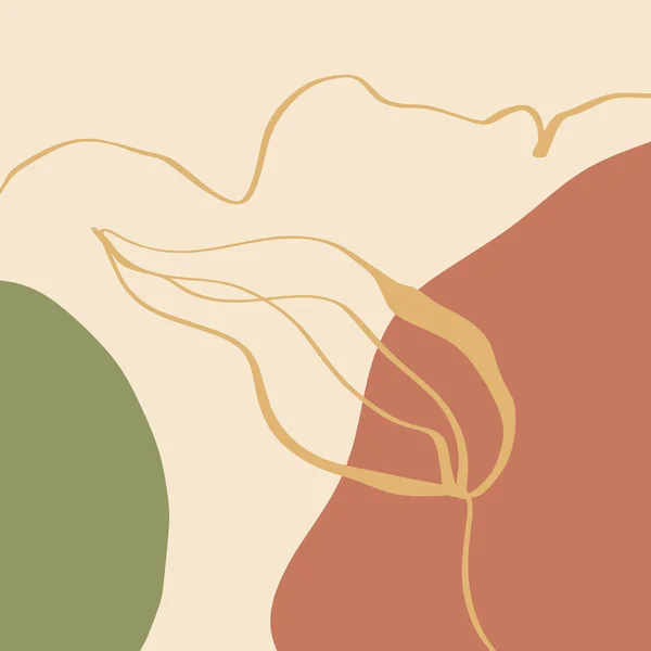 兵马坑花卉线艺术印花抽象现代数字绘画时尚斯堪的纳维亚风格彩色液体形状抽象海报当代打印燃烧橙色矢量插图 — 图库矢量图片
