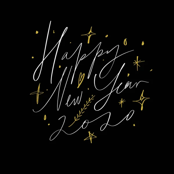 2020 光泽闪耀圣诞概念设计新年快乐，圣诞节假期手冷党现代抽象形状写字母装饰元素金星孤立在黑暗的背景。向量 — 图库矢量图片