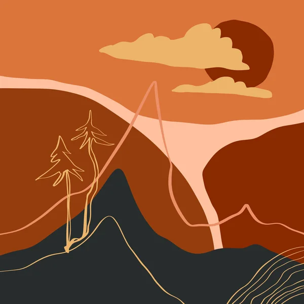 Terrakotta abstrakt moderne minimalistische Landschaft digitale Malerei Mode skandinavischen Stil Farbe flüssige Formen Abstraktion Plakat zeitgenössischen Druck gebrannt orange Vektor Illustration — Stockvektor