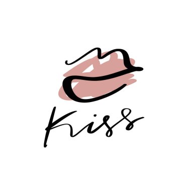 El çizilmiş pembe ruj öpücük sembolü, metin öper. Vektör, küçük resim, yalıtılmış ayrıntılar. Düzenlen -ebilir