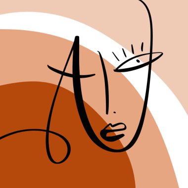 Terracotta Art Print Abstract Face Modern Dijital Boyama Moda İskandinav Stili Renk Soyutlama Poster Çağdaş Baskı Yanık Turuncu Vektör İllüstrasyon