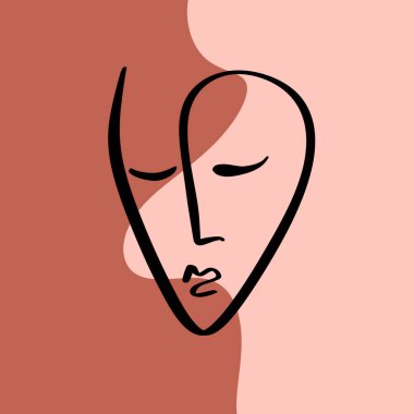 Terracotta Line Art Print Abstract Face Modern Dijital Boyama Moda İskandinav Stili Renk Soyutlama Poster Çağdaş Baskı Yanık Turuncu Vektör İllüstrasyon