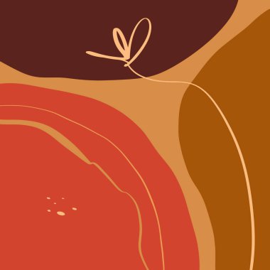 Terracotta Floral Line Art Print Abstract Modern Dijital Resim Moda İskandinav Stili Renk Sıvı Şekiller Soyutlama Poster Çağdaş Baskı Yanık Turuncu Vektör İllüstrasyon