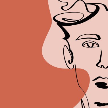 Terracotta Line Art Print Abstract Face Modern Dijital Boyama Moda İskandinav Stili Renk Soyutlama Poster Çağdaş Baskı Yanık Turuncu Vektör İllüstrasyon
