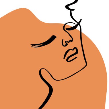 Terracotta Line Art Print Abstract Face Modern Dijital Boyama Moda İskandinav Stili Renk Soyutlama Poster Çağdaş Baskı Yanık Turuncu Vektör İllüstrasyon