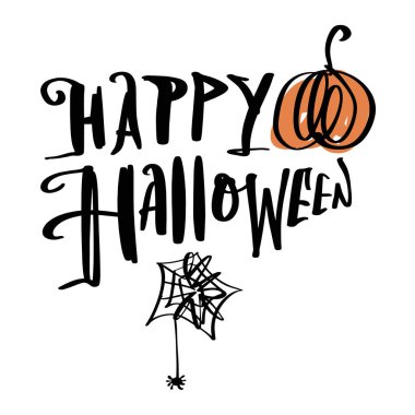 Mutlu Cadılar Bayramı Vektör İllüstrasyonu Web Hilesi ya da Şeker Mektupları Posteri ya da Beyaz Balkabağı Silueti Üzerine Kartpostal Klibi