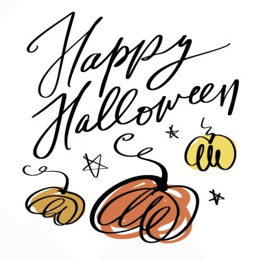 Mutlu Cadılar Bayramı Vektör İllüstrasyonu Web Hilesi ya da Şeker Mektupları Posteri ya da Beyaz Balkabağı Silueti Üzerine Kartpostal Klibi