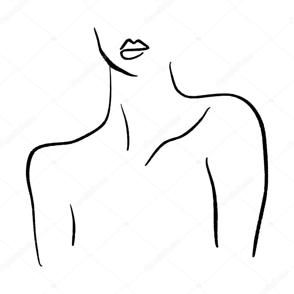 Line art woman. Self love and care concept. Continuous line drawing, fashion, beauty care minimalist vector, girl pretty face illustration. Perfect for t-shirt print and graphics designs.