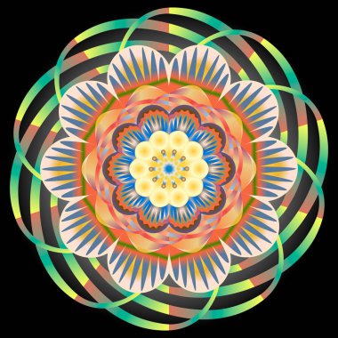 Çok renkli arabesk ile oryantal vintage desen çiçek öğeleri, mandala