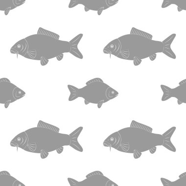 Sazan ve havuz farklı boyutlarda. Carps ve sazan şeklinde sorunsuz siyah beyaz geometrik vektör desen. Vektör çizim.