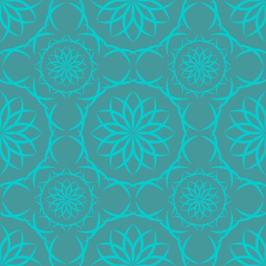 Dikişsiz yeşil beyaz soyut geometrik desen ile çiçek öğeleri arabesk