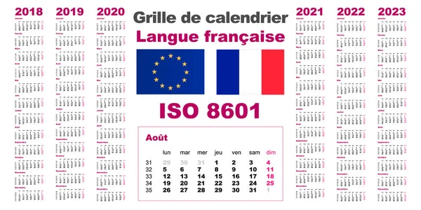 Semaine 32 33 Calendrier 2023 Set Grid Wall Calendar France French, Gaulish, Parleyvoo For 2018, 2019,  2020, 2021, 2022, 2023, Iso 8601 With Weeks Stock Vector Image By  ©Verhelesova #225949122