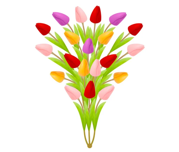 Bellissimo Bouquet Floreale Tulipani Forma Albero Fiori Multicolore Luminoso Isolato — Vettoriale Stock