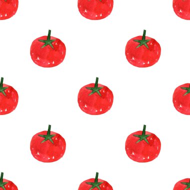 Taze kiraz domates ile sorunsuz arka plan suluboya ile boyalı. Kırpma yolu ile parlak sulu sebze