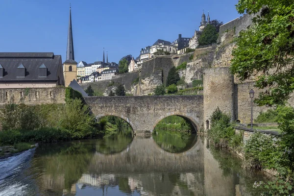 Cidade Luxemburgo Ville Luxembourg Paredes Cidade Velha Vista Área Grund — Fotografia de Stock