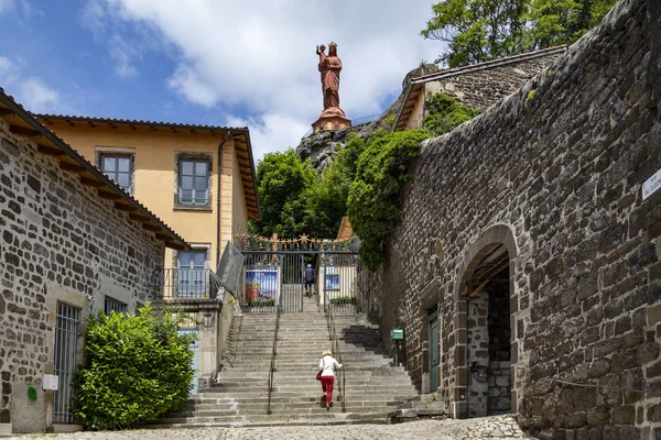 Puy Velay Francia Una Suora Che Cammina Lungo Una Colorata — Foto Stock