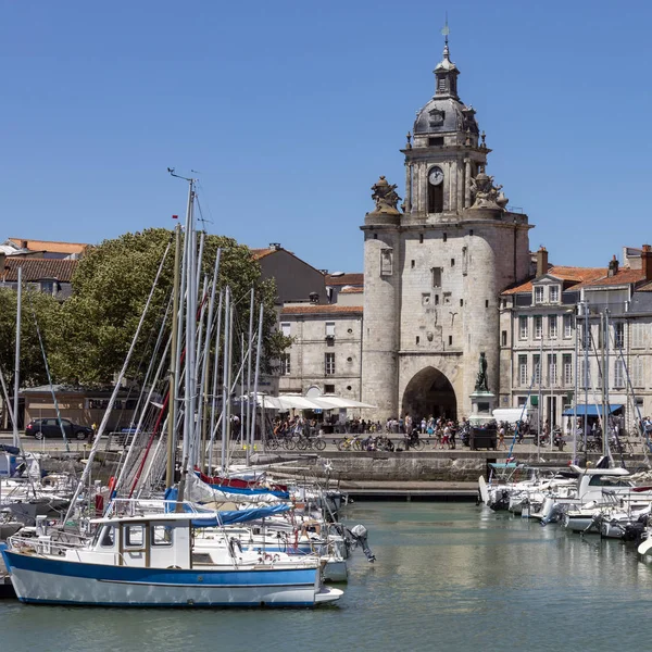 Zegar Bramy Starego Portu Rochelle Wybrzeżu Francji Regionie Poitou Charentes — Zdjęcie stockowe