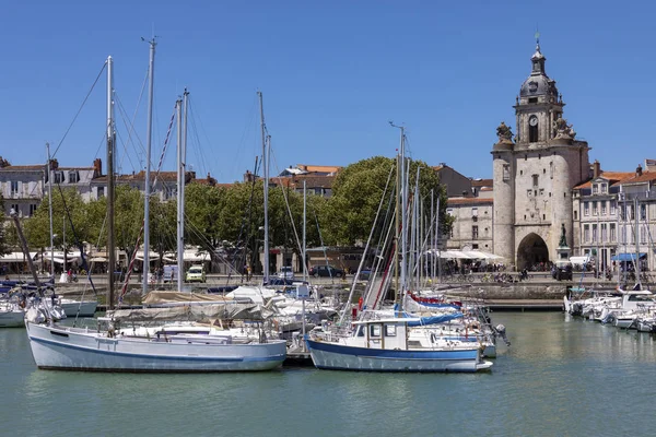 Zegar Bramy Starego Portu Rochelle Wybrzeżu Francji Regionie Poitou Charentes — Zdjęcie stockowe