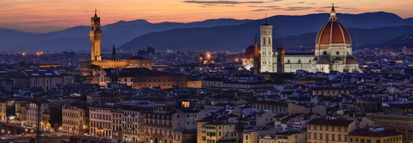 Cattedrale Santa Maria Del Fiore Duomo Palazzo Vecchio Florencji Nocy — Zdjęcie stockowe