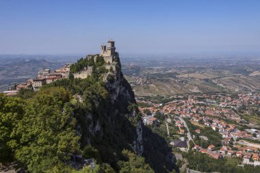 Mount Titano San Marino Guaita Kalesi. San Marino Cumhuriyeti İtalya tarafından çevrili bir enclaved microstate var. San Marino en eski egemen devlet ve dünyada - 3 Eylül 301ad üzerinde kurulan anayasal cumhuriyet olduğunu iddia ediyor