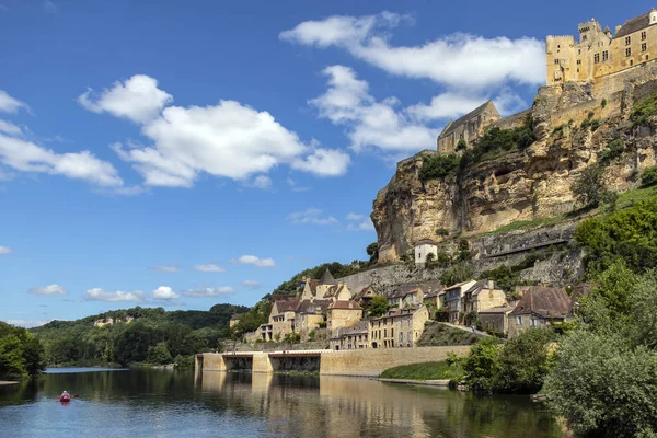 Villaggio Castello Beynac Cazenac Sul Fiume Dodogne Nella Regione Della — Foto Stock