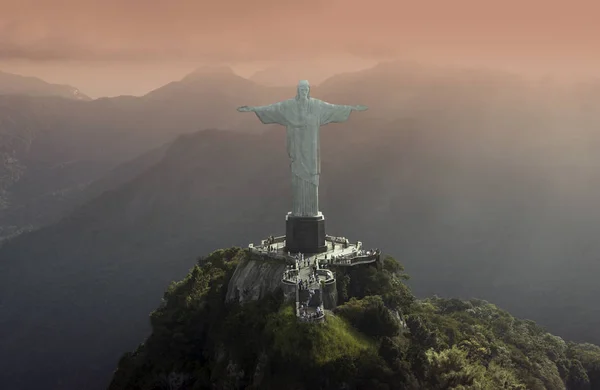 Estátua Cristo Redentor Parque Nacional Floresta Tijuca Montanha Corcovado Com — Fotografia de Stock