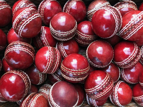 Una Selezione Vecchie Palline Cricket Pelle Vintage — Foto Stock