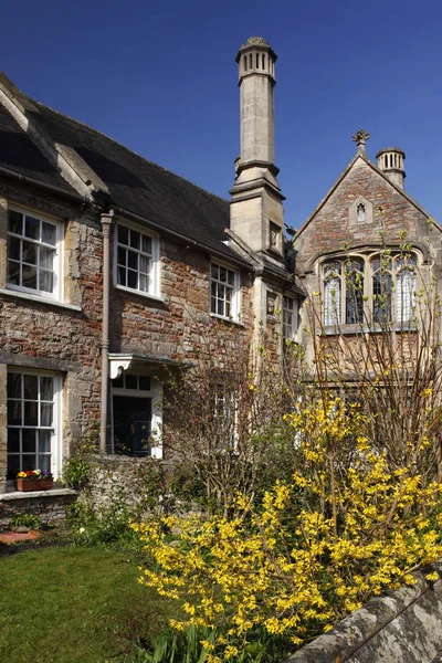 Oude Gebouwen Middeleeuwse Vicarissen Walk Buurt Van Wells Cathedral Stad — Stockfoto