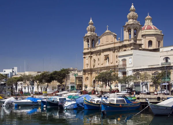 Pfarrkirche Des Heiligen Josep Bach Msida Und Hafen Von Marsamxett — Stockfoto