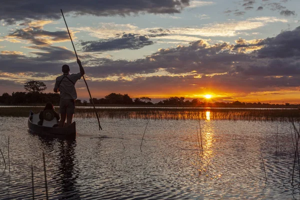 Guia de Safari com um turista - Okavango Delta - Botswana — Fotografia de Stock