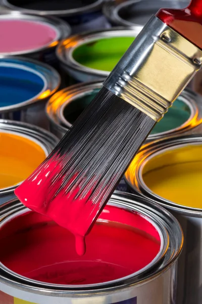 Projektowanie Wnętrz Kolorowe Farby Emulsyjne Bazie Wody Stosowane Malowania Dekorowania — Zdjęcie stockowe