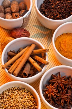 Türkçe, karanfil, kişniş tohumu, nutmeg, tarçın ve yıldız anasonudur..
