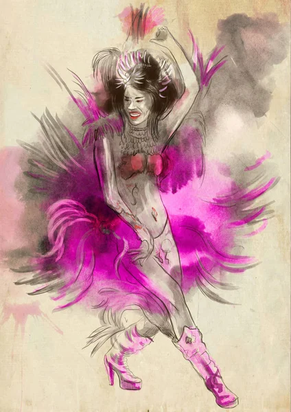 Dançarina Carnaval Quadro Pintado Mão Com Uma Dançarina — Fotografia de Stock