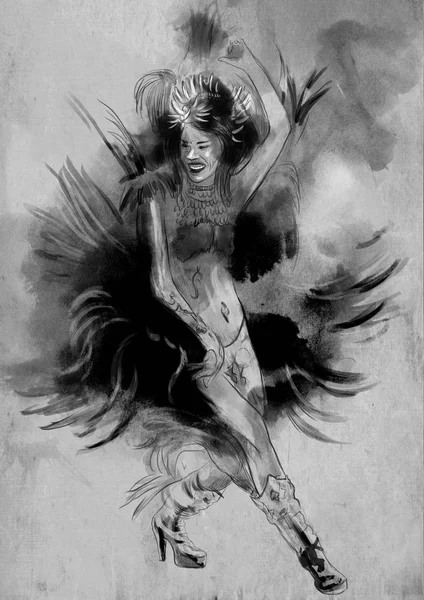 Karnawałowa Ręcznie Malowane Obraz Tańczącą Kobietę — Zdjęcie stockowe