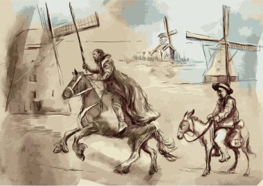 Don Quixote and Sancho Panza - An hand painted vector illustration. Digital drawing technique. clipart