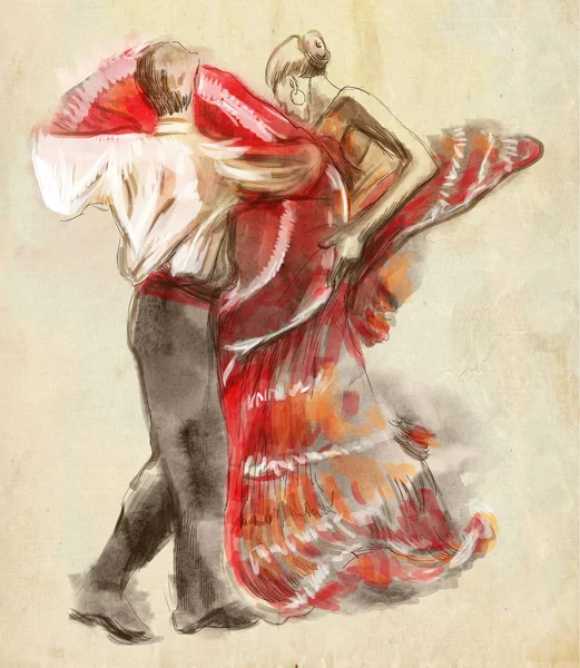 Hiszpańskich Tancerek Ilustracja Odręczne Szkicowania Malowanie Linii Sztuka Technika Kolorowe — Zdjęcie stockowe