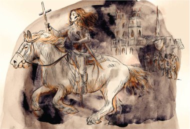 Vektör çizim Joan ARC - bir el boyalı