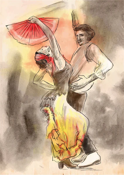 Фламенко Ручна Розфарбована Векторні Ілюстрації — стоковий вектор