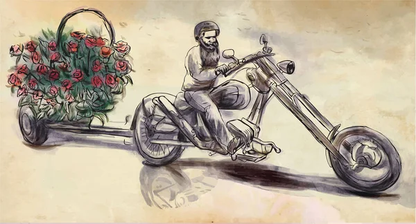 Biker Love Maker Hand Drawn Vector Illustration Freehand Sketching — Stock Vector